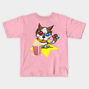 Funny Cat Popcorn Movies Glasses Cinema Fans Night Film Fun Kids T-Shirt